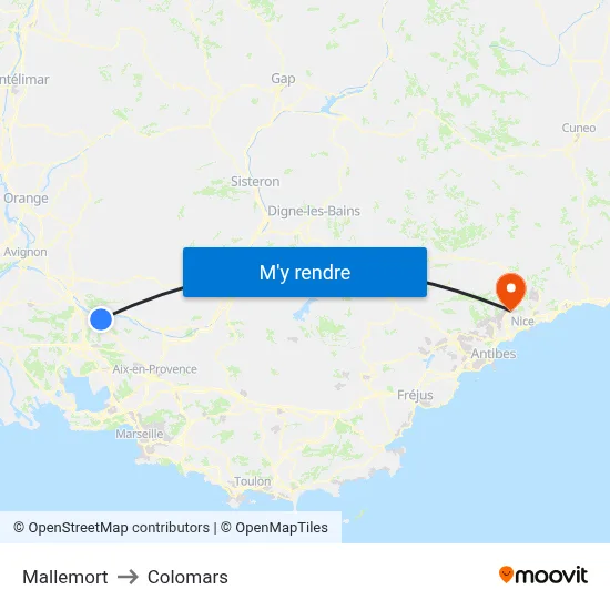 Mallemort to Colomars map