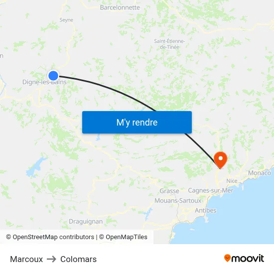 Marcoux to Colomars map