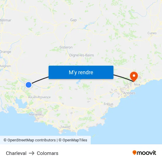 Charleval to Colomars map