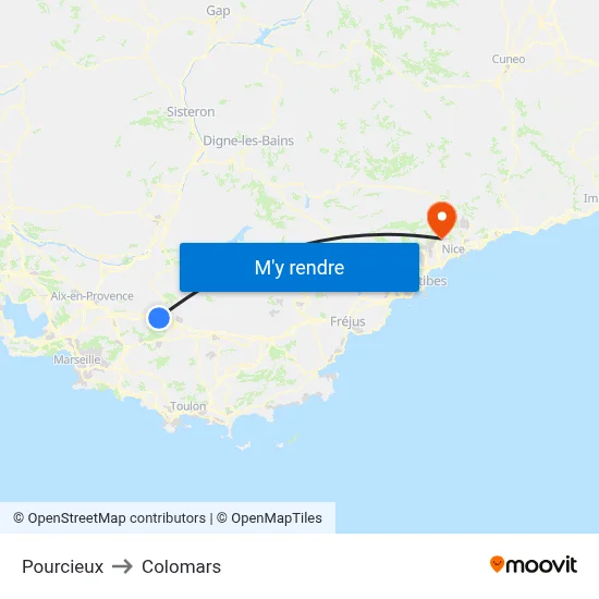 Pourcieux to Colomars map