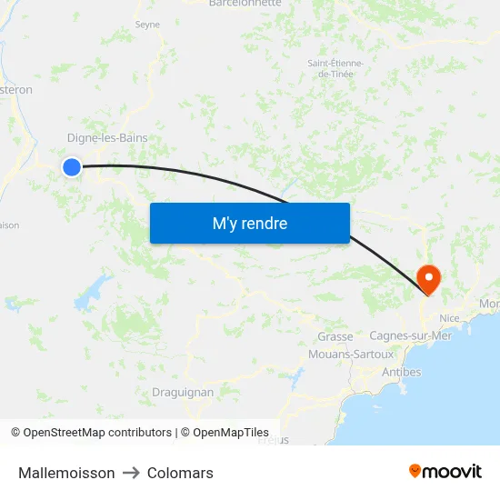 Mallemoisson to Colomars map