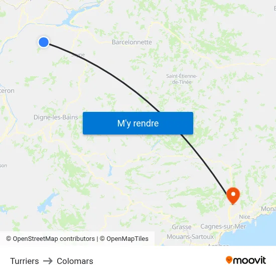 Turriers to Colomars map