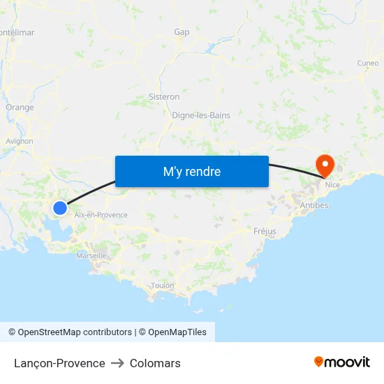 Lançon-Provence to Colomars map