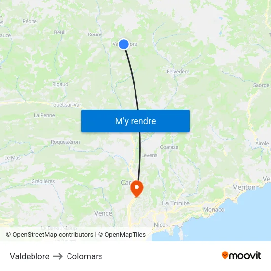Valdeblore to Colomars map