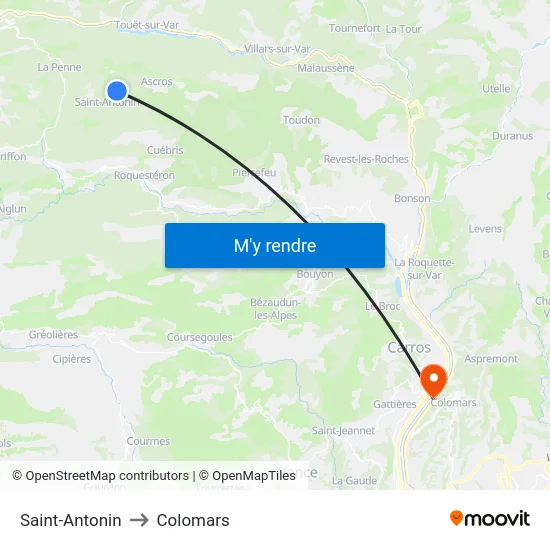 Saint-Antonin to Colomars map