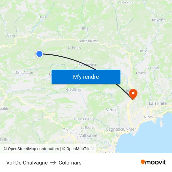 Val-De-Chalvagne to Colomars map