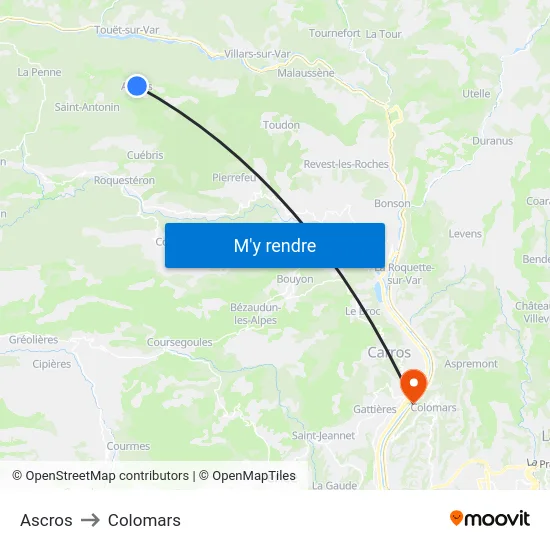 Ascros to Colomars map