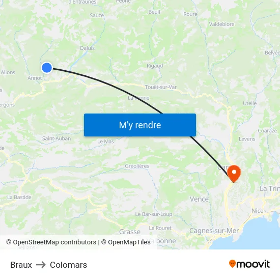 Braux to Colomars map