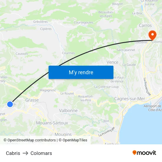 Cabris to Colomars map