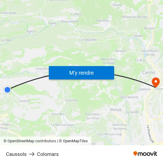 Caussols to Colomars map
