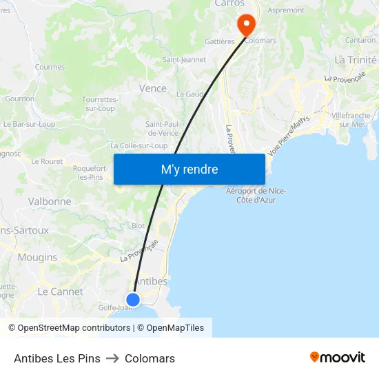 Antibes Les Pins to Colomars map
