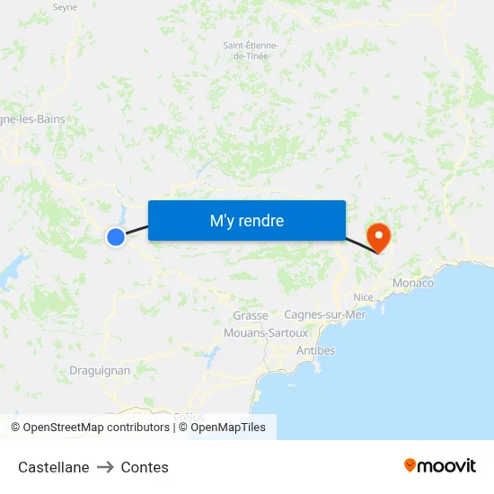 Castellane to Contes map