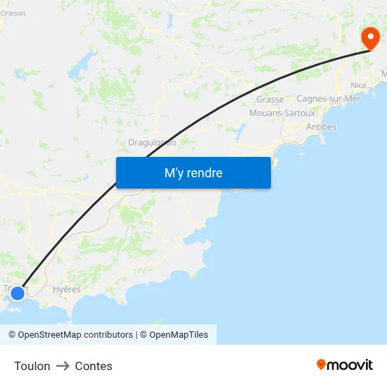 Toulon to Contes map