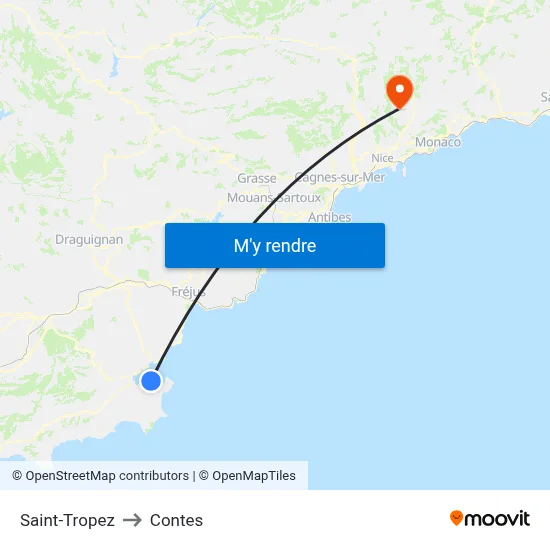 Saint-Tropez to Contes map