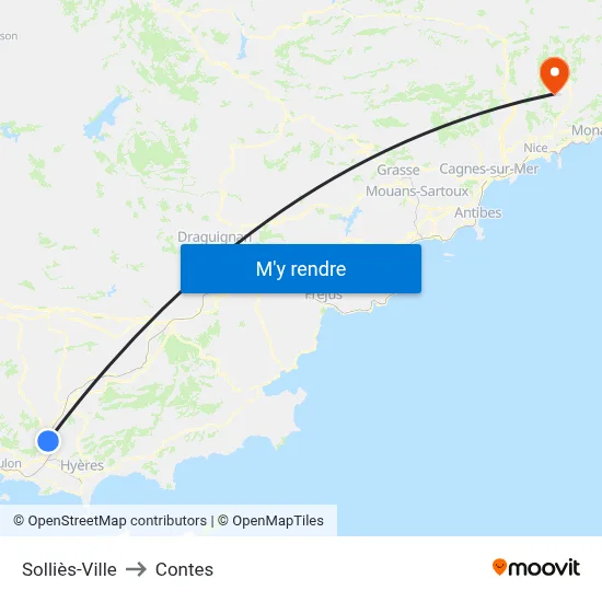 Solliès-Ville to Contes map