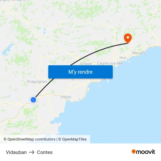 Vidauban to Contes map