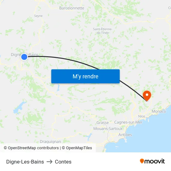 Digne-Les-Bains to Contes map