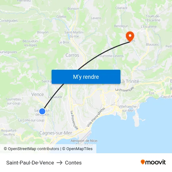 Saint-Paul-De-Vence to Contes map