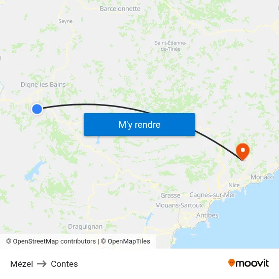 Mézel to Contes map