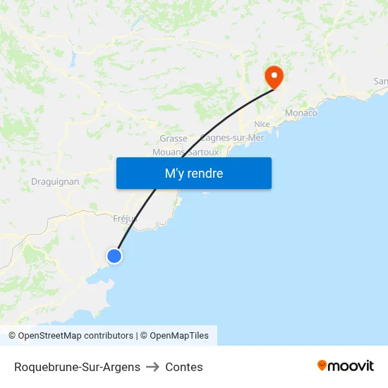 Roquebrune-Sur-Argens to Contes map