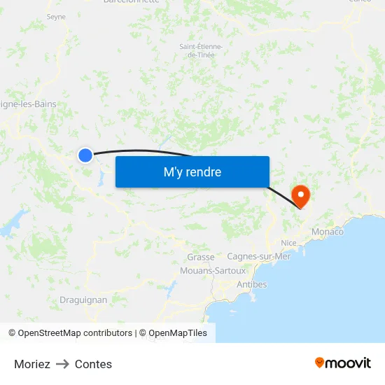 Moriez to Contes map