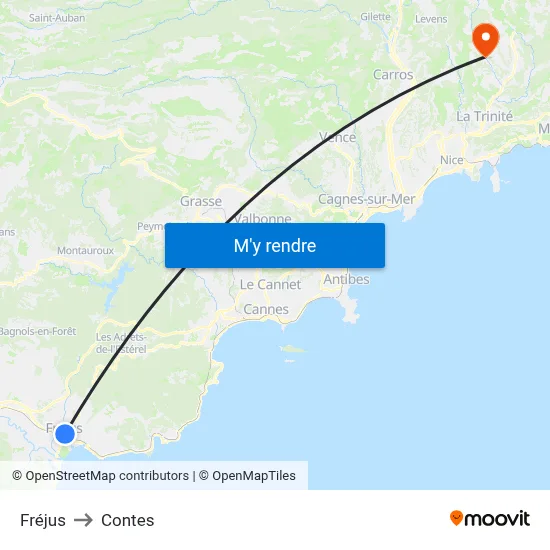 Fréjus to Contes map