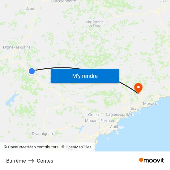 Barrême to Contes map