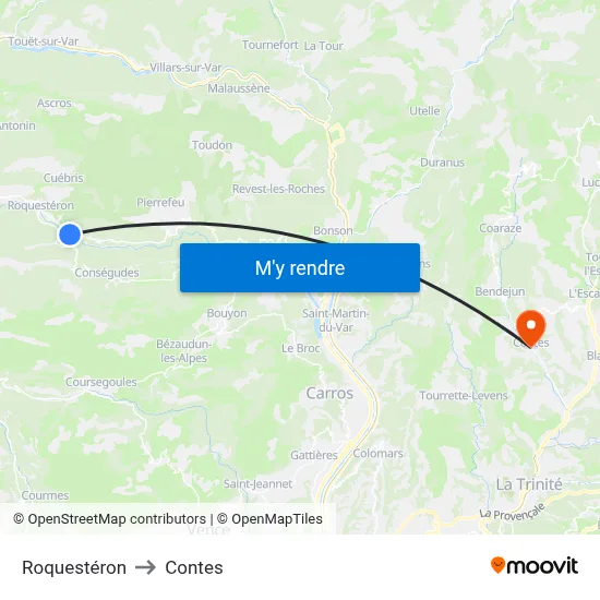 Roquestéron to Contes map