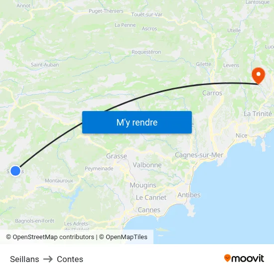 Seillans to Contes map