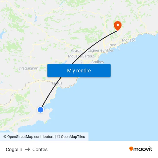 Cogolin to Contes map