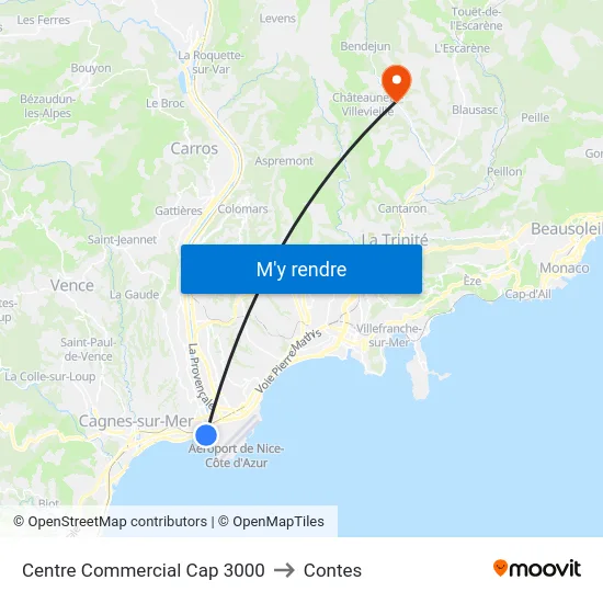 Centre Commercial Cap 3000 to Contes map