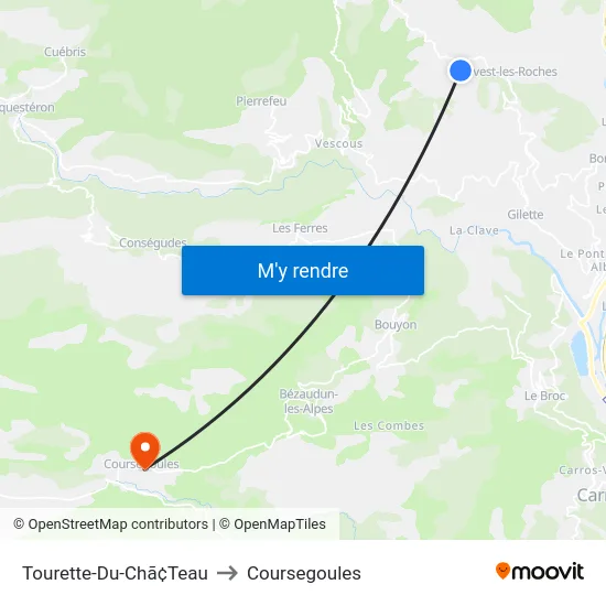 Tourette-Du-Chã¢Teau to Coursegoules map