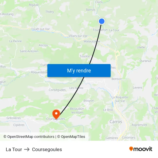 La Tour to Coursegoules map