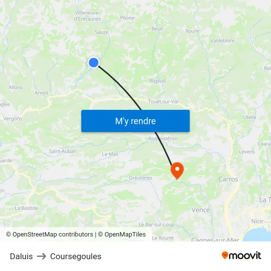 Daluis to Coursegoules map