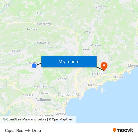 Cipiã¨Res to Drap map