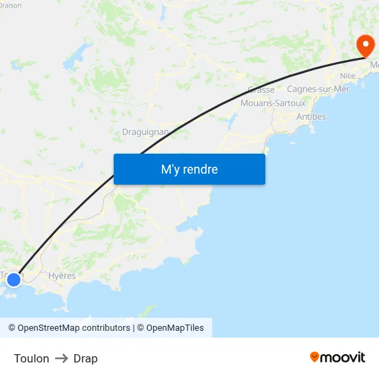Toulon to Drap map