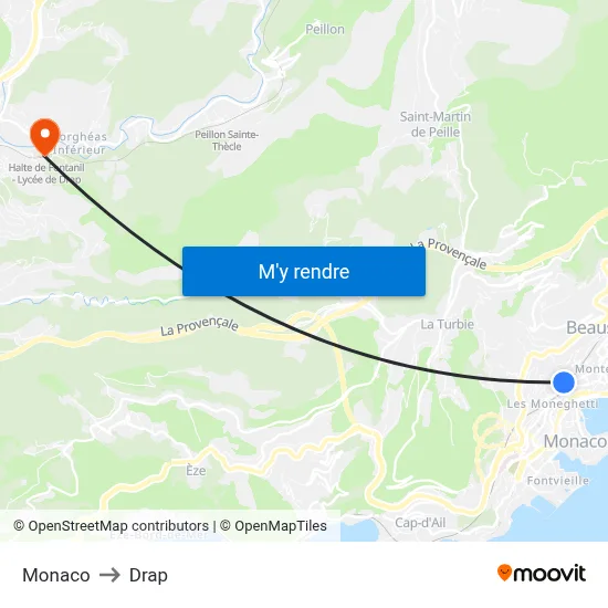 Monaco to Drap map