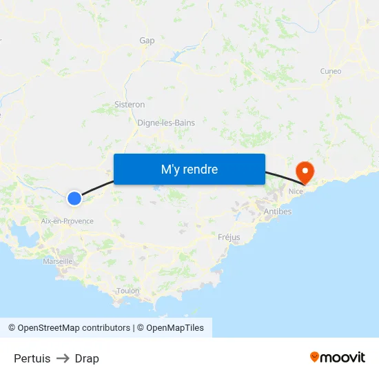 Pertuis to Drap map