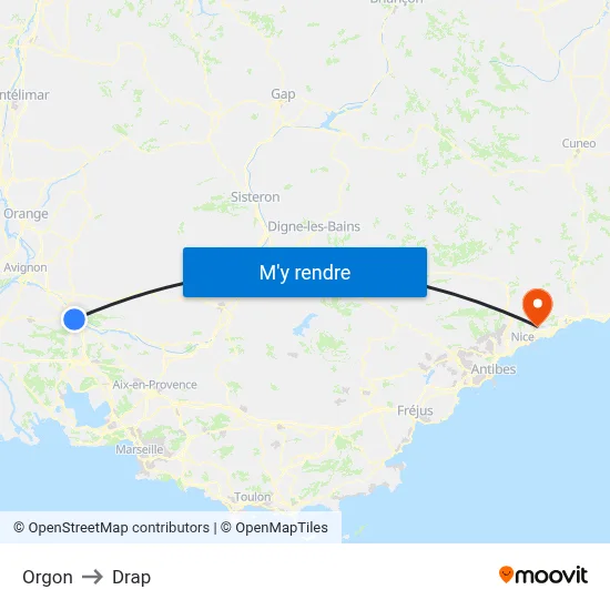 Orgon to Drap map
