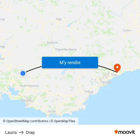 Lauris to Drap map