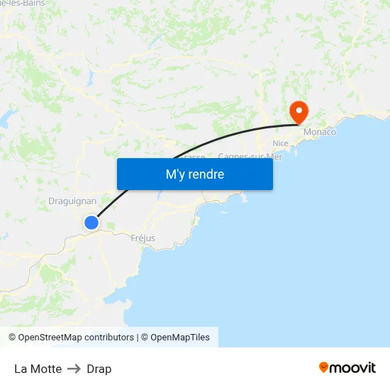 La Motte to Drap map