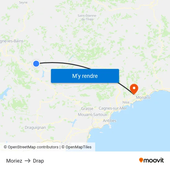 Moriez to Drap map
