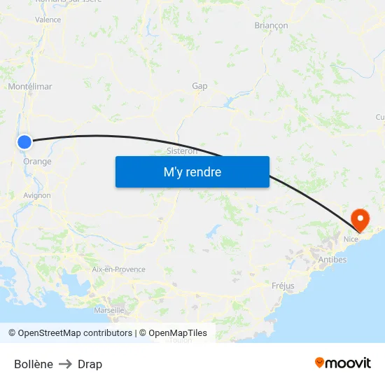 Bollène to Drap map