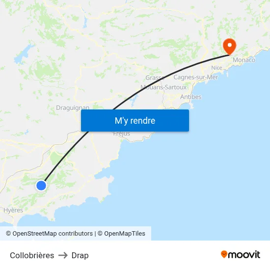 Collobrières to Drap map