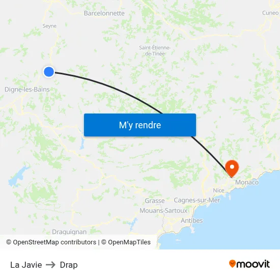 La Javie to Drap map