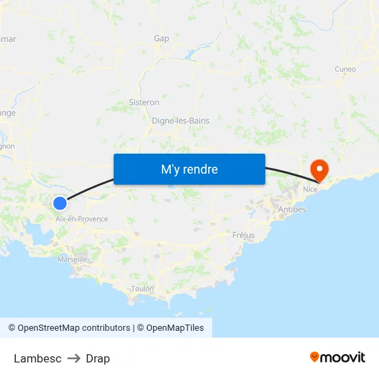 Lambesc to Drap map