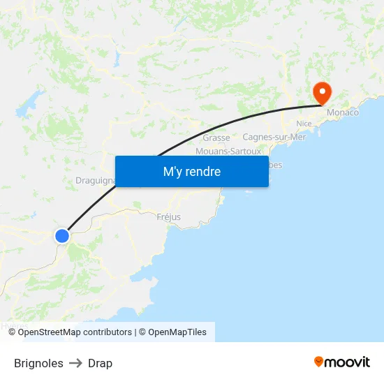 Brignoles to Drap map