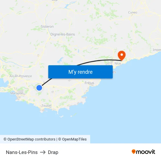 Nans-Les-Pins to Drap map
