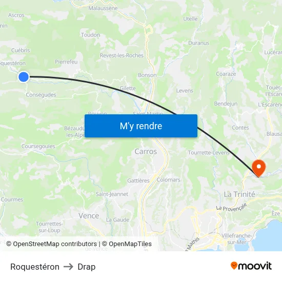 Roquestéron to Drap map
