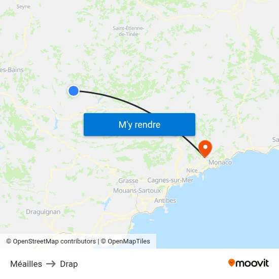 Méailles to Drap map